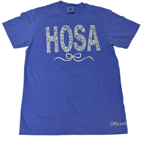 HOSA Applique Blue Floral & White Ribbon Tee